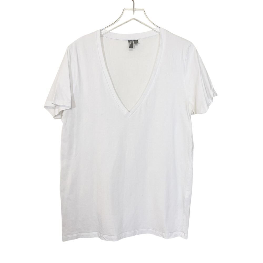 Asos White V-Neck Short Sleeve Knit Tee Size Large